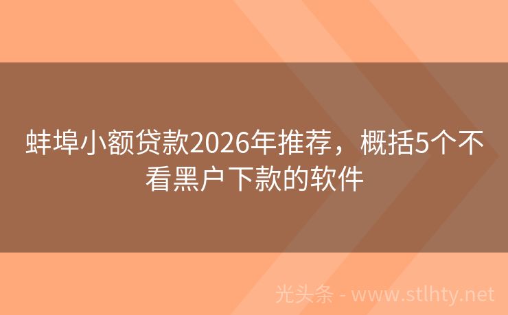 蚌埠小额贷款2026年推荐，概括5个不看黑户下款的软件