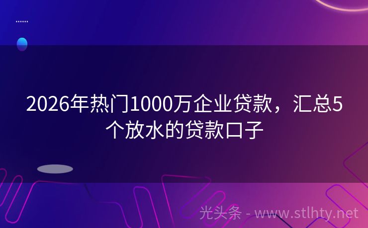 2026年热门1000万企业贷款，汇总5个放水的贷款口子