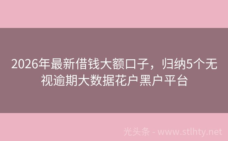 2026年最新借钱大额口子，归纳5个无视逾期大数据花户黑户平台