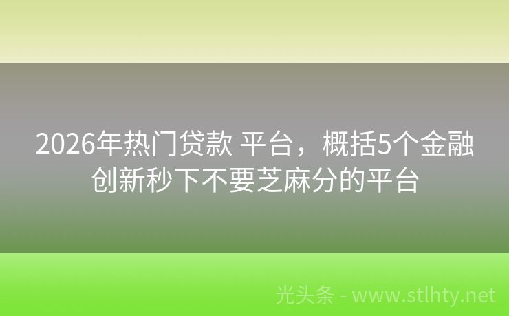 2026年热门贷款 平台,概括5个金融创新秒下不要芝麻分的平台