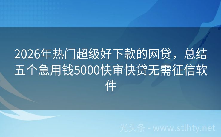 2026年热门超级好下款的网贷，总结五个急用钱5000快审快贷无需征信软件