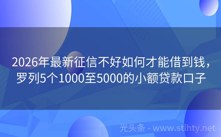 2026年最新征信不好如何才能借到钱，罗列5个1000至5000的小额贷款口子