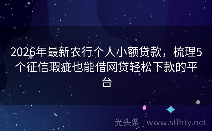 2026年最新农行个人小额贷款，梳理5个征信瑕疵也能借网贷轻松下款的平台