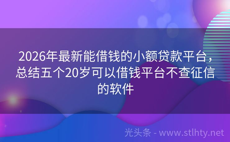 2026年最新能借钱的小额贷款平台，总结五个20岁可以借钱平台不查征信的软件