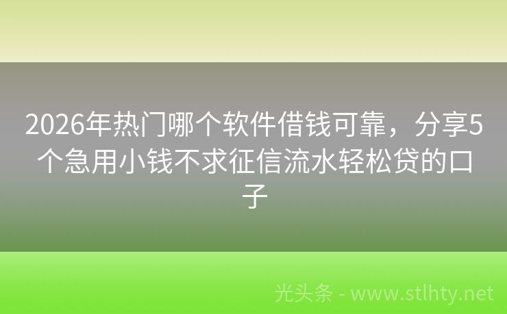 2026年热门哪个软件借钱可靠，分享5个急用小钱不求征信流水轻松贷的口子