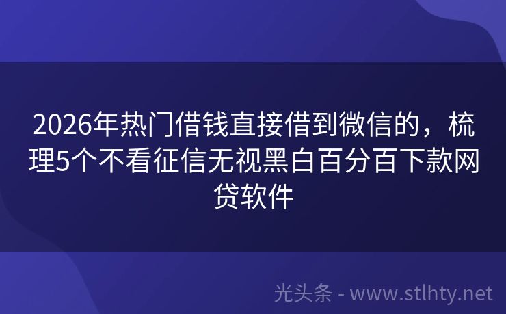 2026年热门借钱直接借到微信的，梳理5个不看征信无视黑白百分百下款网贷软件