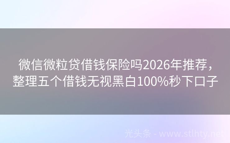 微信微粒贷借钱保险吗2026年推荐，整理五个借钱无视黑白100%秒下口子