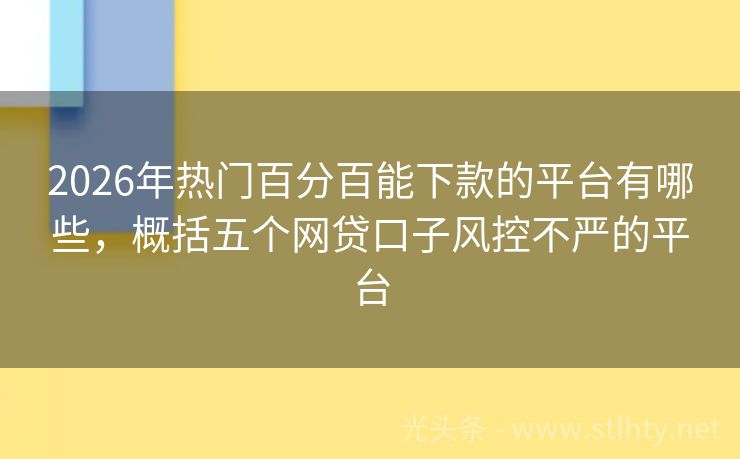 2026年热门百分百能下款的平台有哪些，概括五个网贷口子风控不严的平台