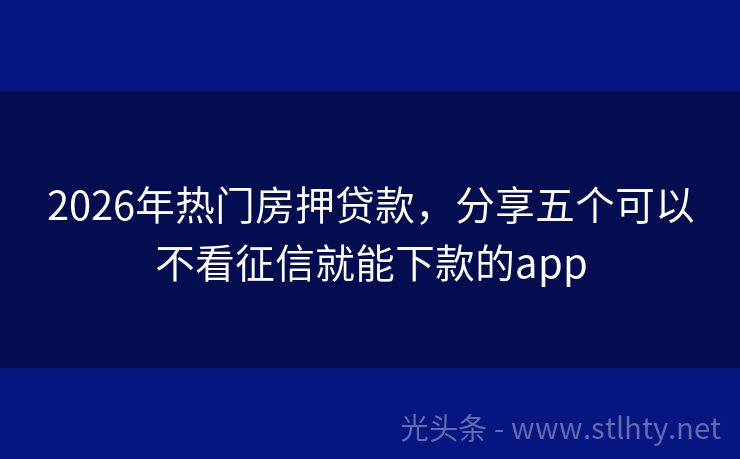 2026年热门房押贷款，分享五个可以不看征信就能下款的app