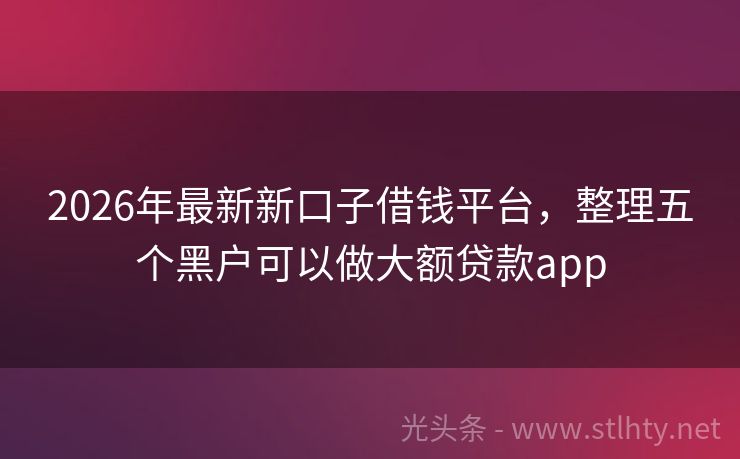 2026年最新新口子借钱平台，整理五个黑户可以做大额贷款app