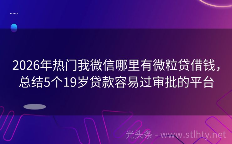 2026年热门我微信哪里有微粒贷借钱，总结5个19岁贷款容易过审批的平台
