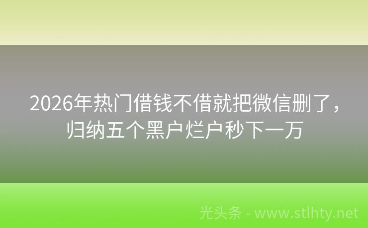 2026年热门借钱不借就把微信删了，归纳五个黑户烂户秒下一万