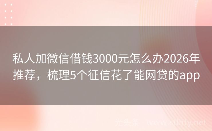 私人加微信借钱3000元怎么办2026年推荐，梳理5个征信花了能网贷的app