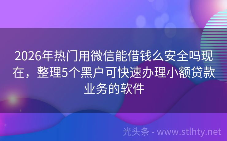 2026年热门用微信能借钱么安全吗现在，整理5个黑户可快速办理小额贷款业务的软件