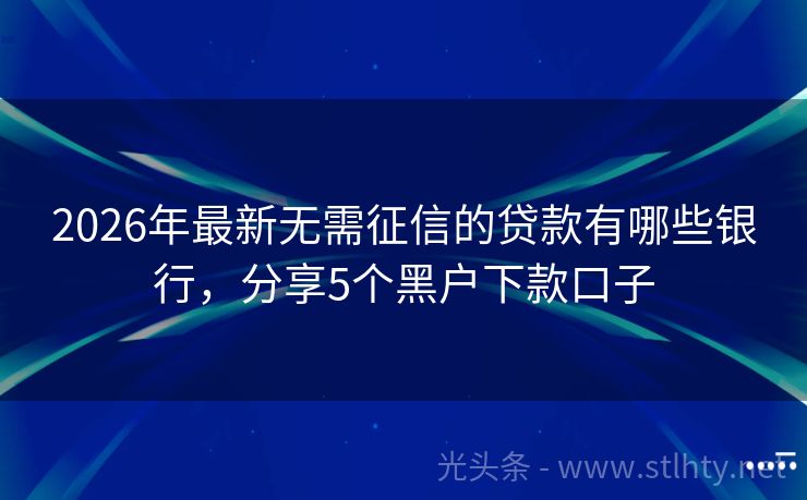 2026年最新无需征信的贷款有哪些银行，分享5个黑户下款口子