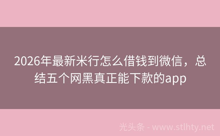 2026年最新米行怎么借钱到微信，总结五个网黑真正能下款的app