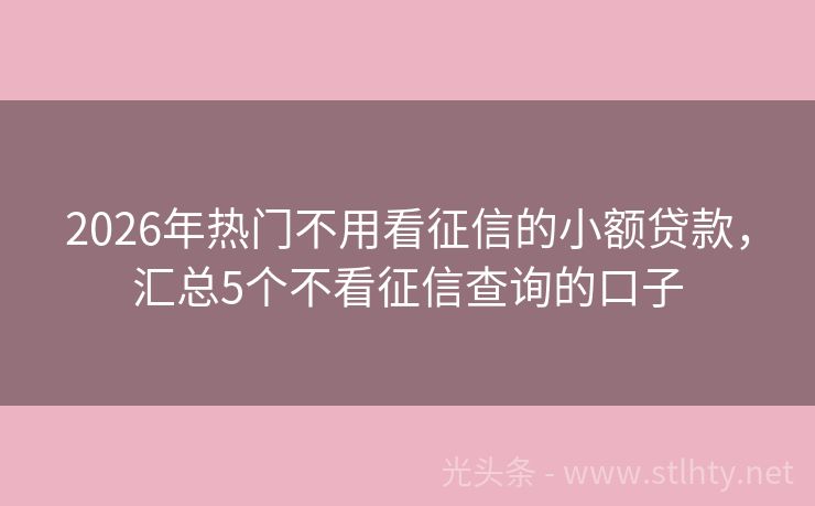 2026年热门不用看征信的小额贷款，汇总5个不看征信查询的口子