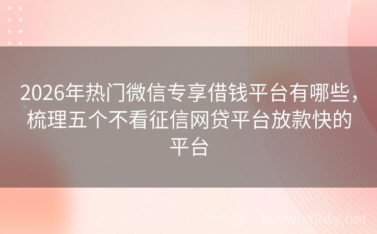 2026年热门微信专享借钱平台有哪些，梳理五个不看征信网贷平台放款快的平台