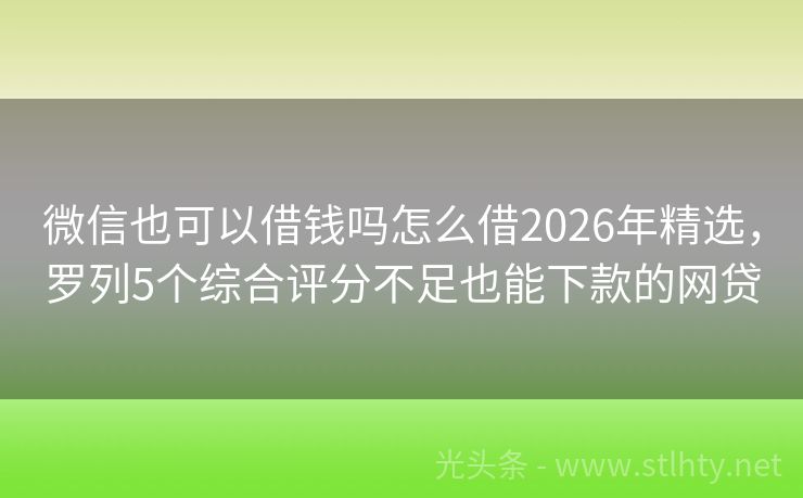 微信也可以借钱吗怎么借2026年精选，罗列5个综合评分不足也能下款的网贷