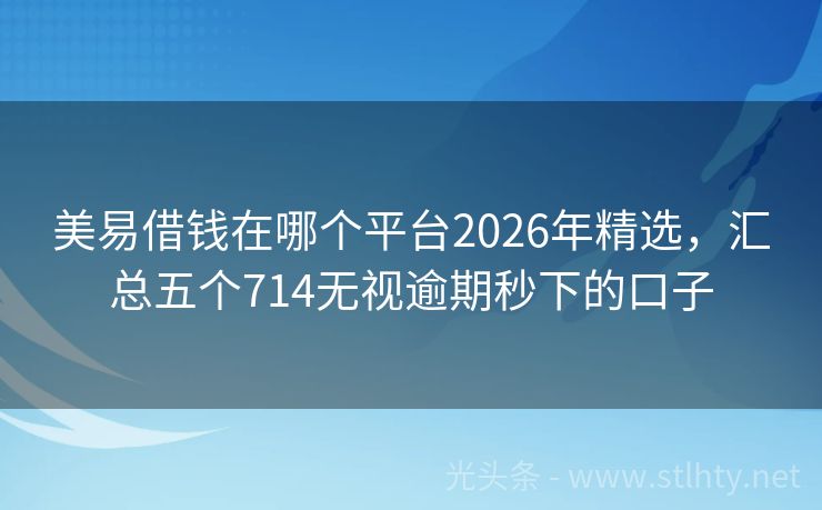 美易借钱在哪个平台2026年精选，汇总五个714无视逾期秒下的口子