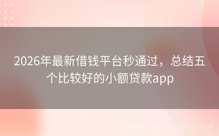 2026年最新借钱平台秒通过，总结五个比较好的小额贷款app