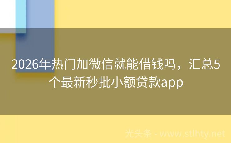 2026年热门加微信就能借钱吗，汇总5个最新秒批小额贷款app