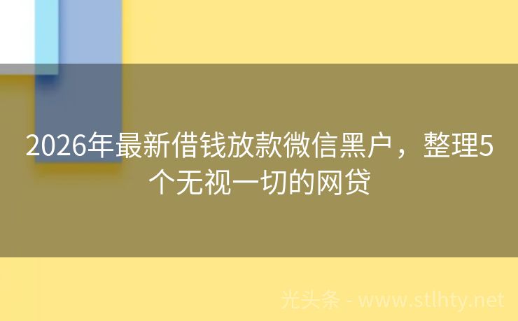 2026年最新借钱放款微信黑户，整理5个无视一切的网贷