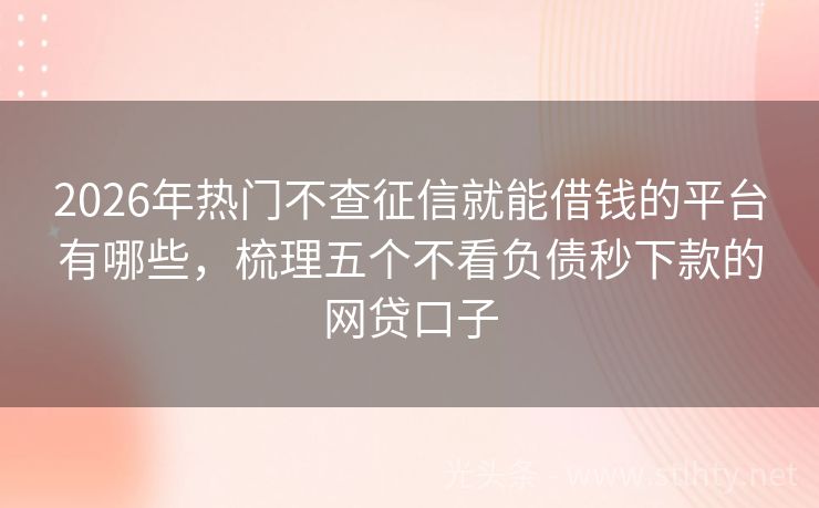 2026年热门不查征信就能借钱的平台有哪些，梳理五个不看负债秒下款的网贷口子