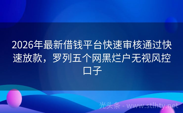 2026年最新借钱平台快速审核通过快速放款，罗列五个网黑烂户无视风控口子