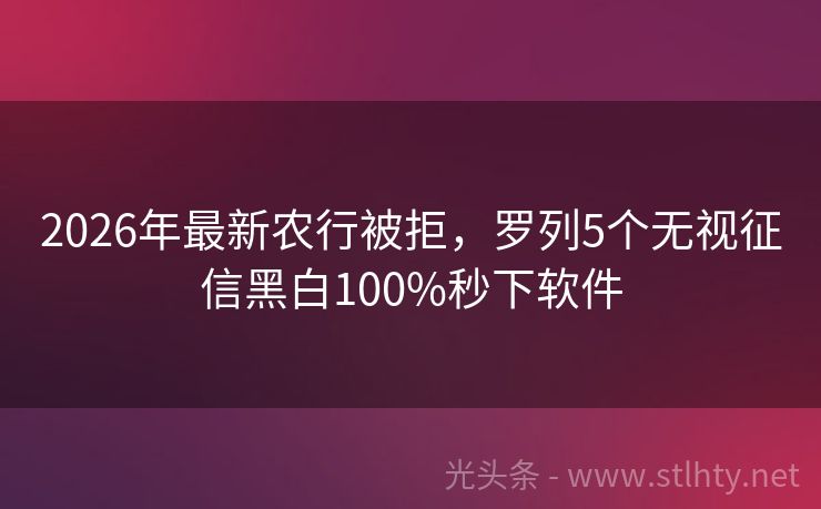 2026年最新农行被拒，罗列5个无视征信黑白100%秒下软件