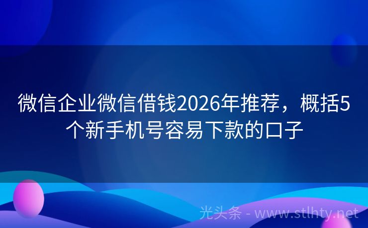 微信企业微信借钱2026年推荐，概括5个新手机号容易下款的口子
