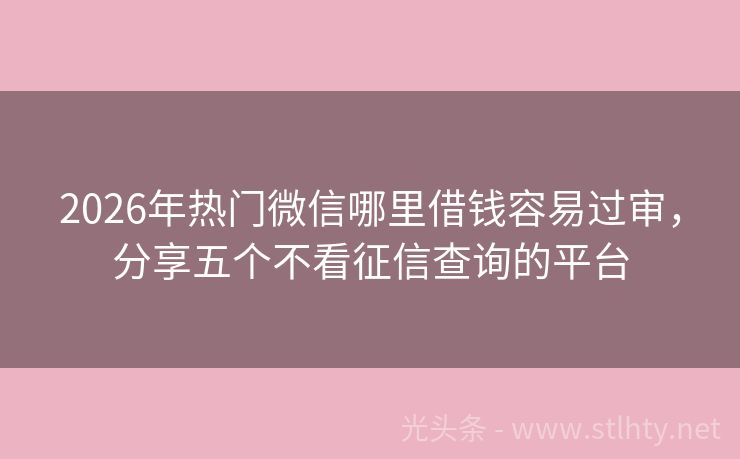 2026年热门微信哪里借钱容易过审，分享五个不看征信查询的平台