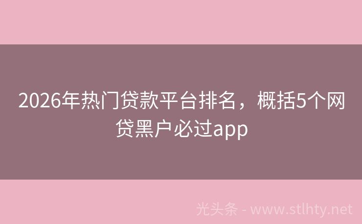 2026年热门贷款平台排名，概括5个网贷黑户必过app