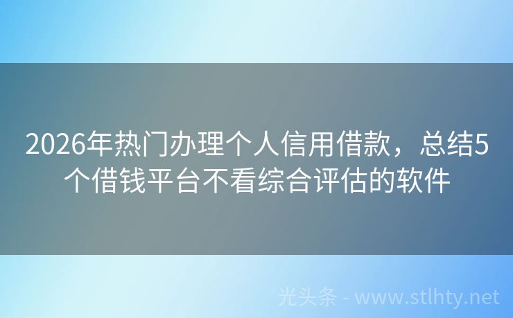 2026年热门办理个人信用借款，总结5个借钱平台不看综合评估的软件