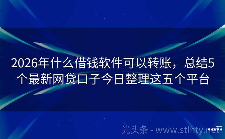 2026年什么借钱软件可以转账，总结5个最新网贷口子今日整理这五个平台
