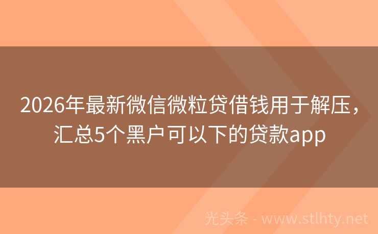 2026年最新微信微粒贷借钱用于解压，汇总5个黑户可以下的贷款app