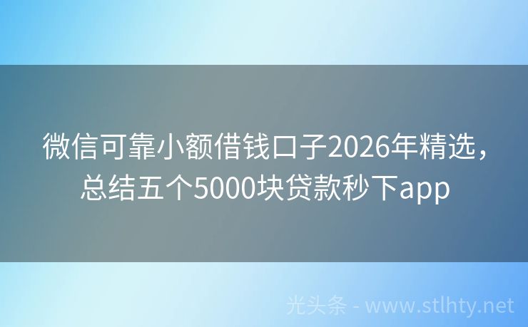 微信可靠小额借钱口子2026年精选，总结五个5000块贷款秒下app