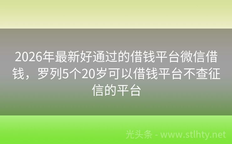 2026年最新好通过的借钱平台微信借钱，罗列5个20岁可以借钱平台不查征信的平台