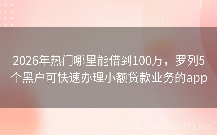 2026年热门哪里能借到100万，罗列5个黑户可快速办理小额贷款业务的app