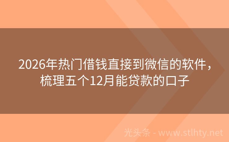 2026年热门借钱直接到微信的软件，梳理五个12月能贷款的口子