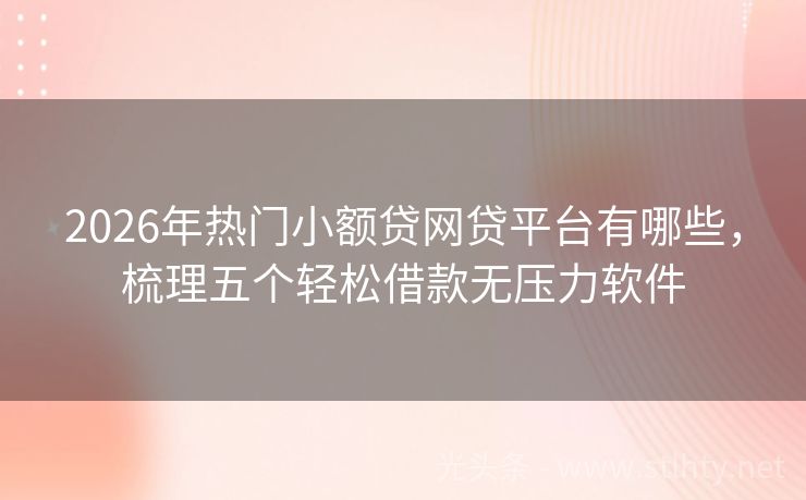 2026年热门小额贷网贷平台有哪些，梳理五个轻松借款无压力软件
