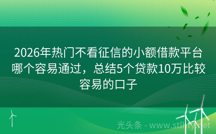 2026年热门不看征信的小额借款平台哪个容易通过，总结5个贷款10万比较容易的口子