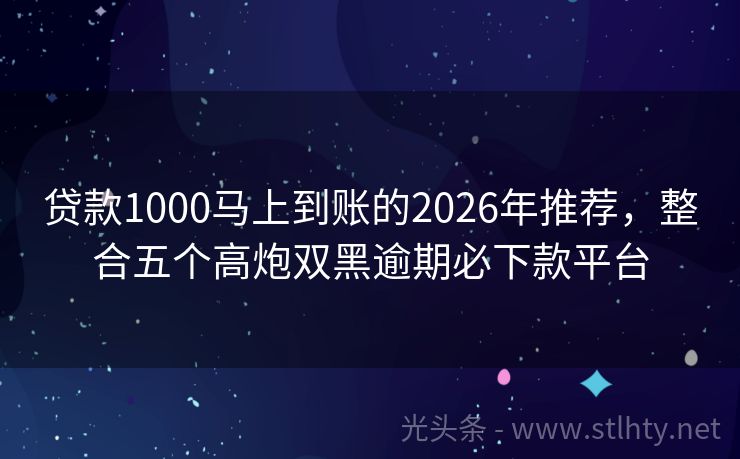 贷款1000马上到账的2026年推荐，整合五个高炮双黑逾期必下款平台