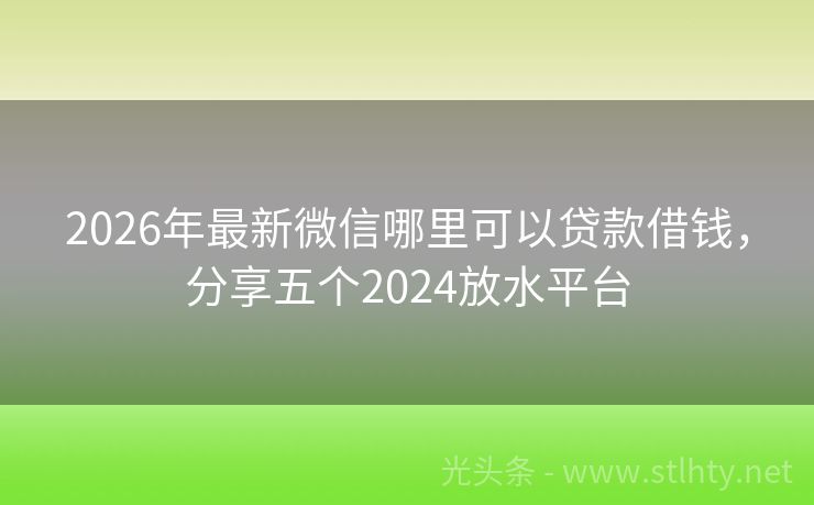 2026年最新微信哪里可以贷款借钱，分享五个2024放水平台