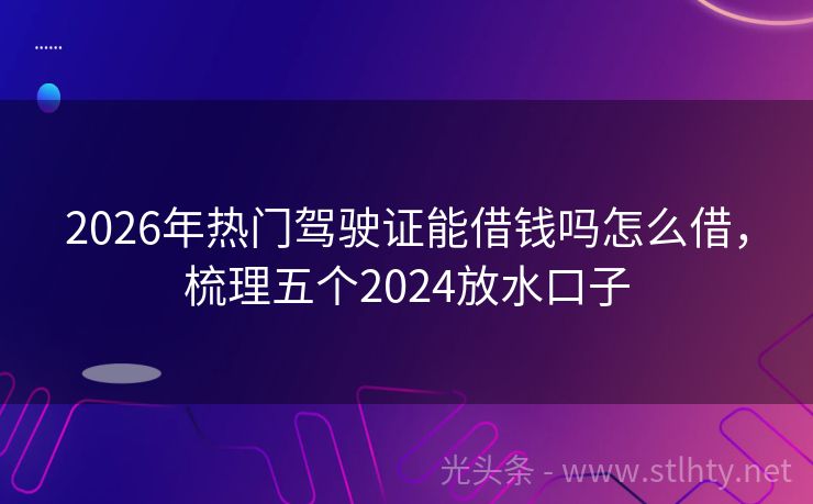 2026年热门驾驶证能借钱吗怎么借，梳理五个2024放水口子