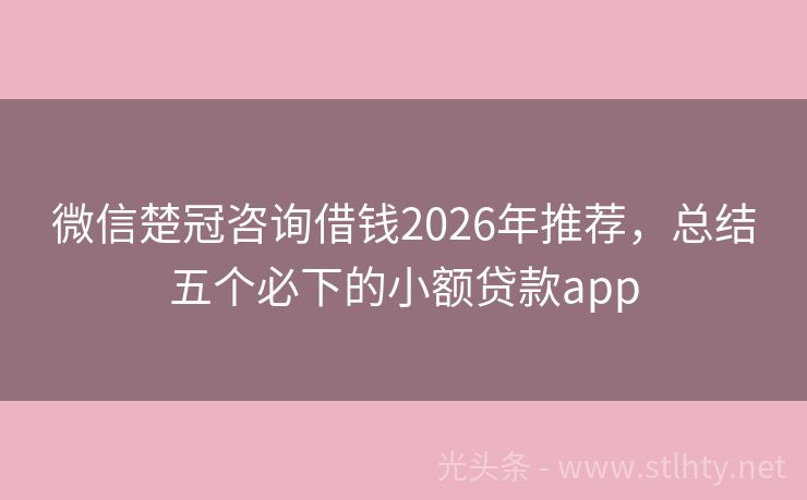 微信楚冠咨询借钱2026年推荐，总结五个必下的小额贷款app