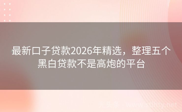 最新口子贷款2026年精选，整理五个黑白贷款不是高炮的平台