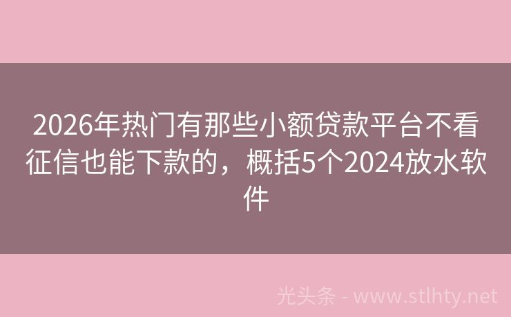 2026年热门有那些小额贷款平台不看征信也能下款的，概括5个2024放水软件