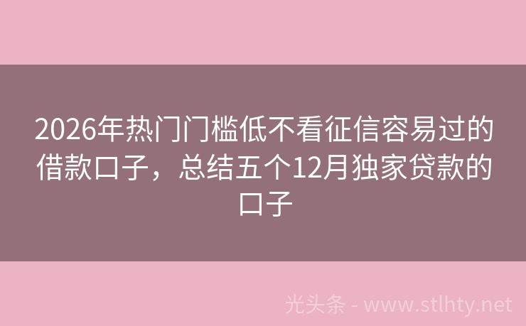 2026年热门门槛低不看征信容易过的借款口子，总结五个12月独家贷款的口子