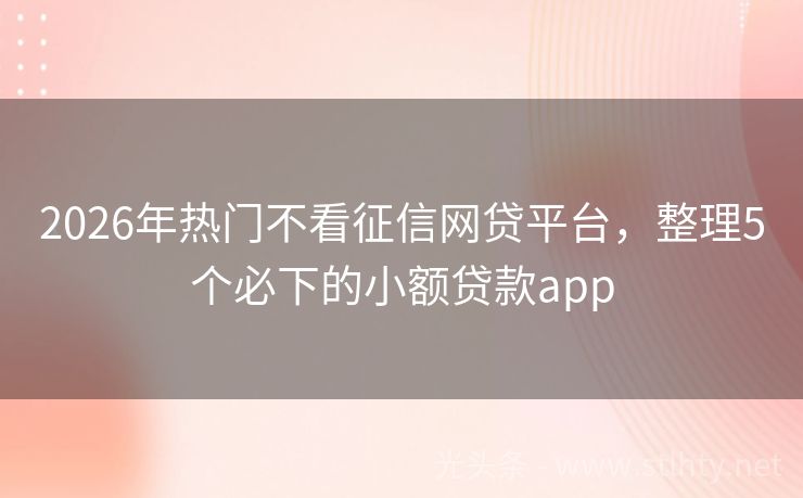 2026年热门不看征信网贷平台，整理5个必下的小额贷款app